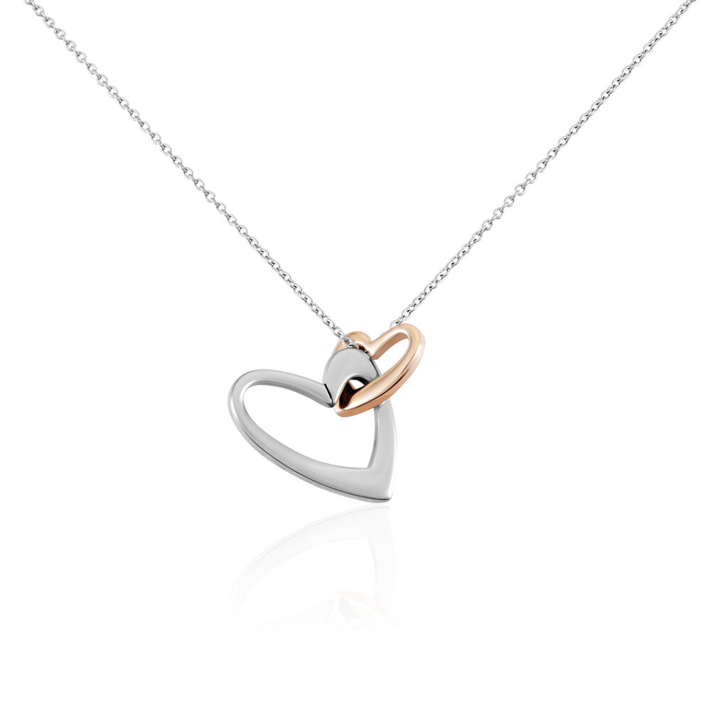 HERZ 2 OV Damen Collier Edelstahl Bicolor Doppelherz