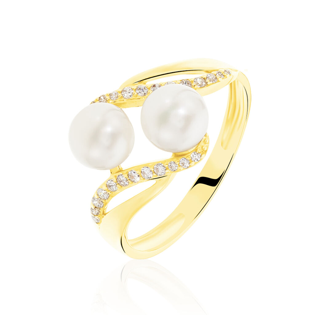 🦚 LOEVA Damen Ring Gold 375 (9 Karat) Zuchtperle Perlmutt, Ring mit Stein