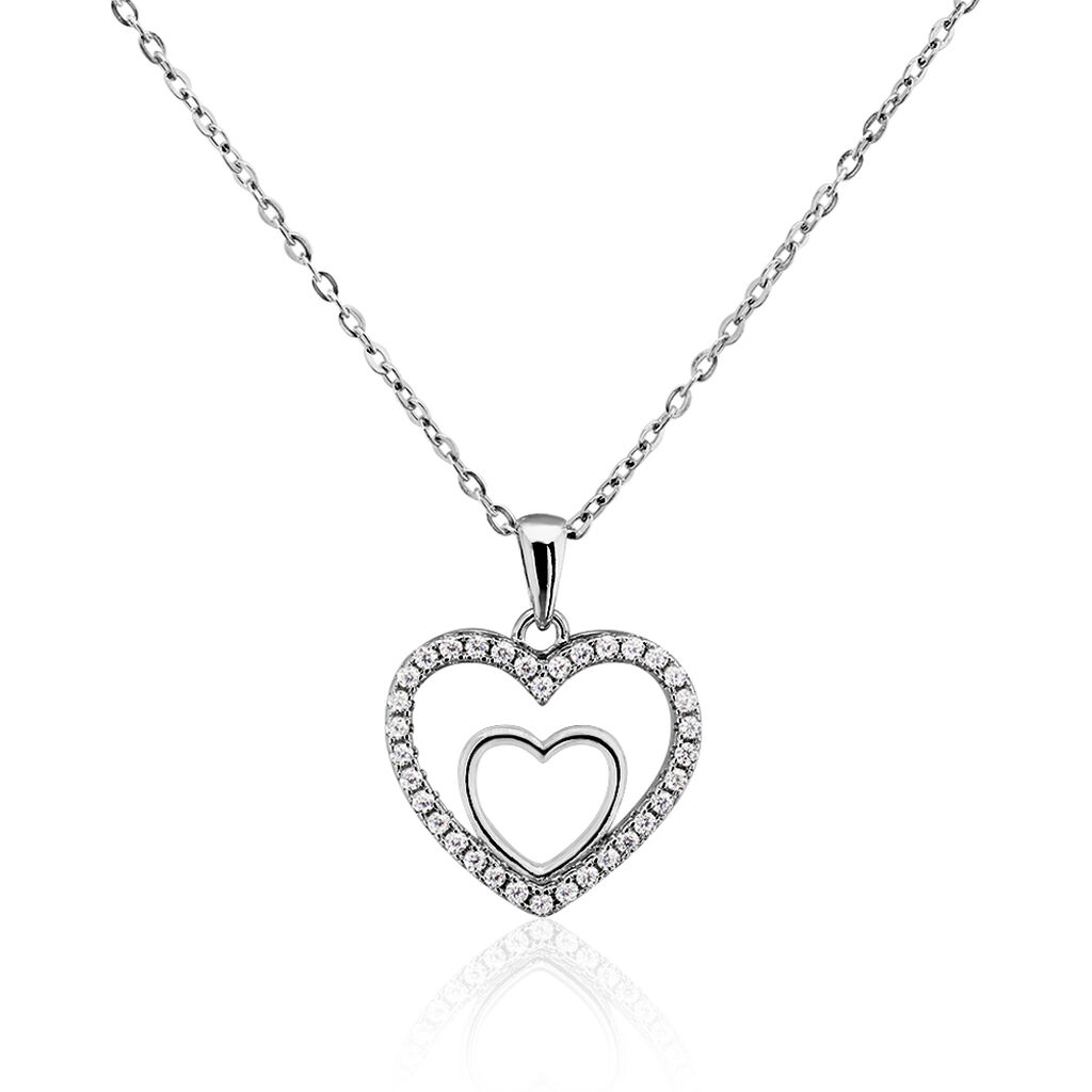 🦚 Halskette Silber 925 Zirkonia Herzen Adanna , Collier mit Stein
