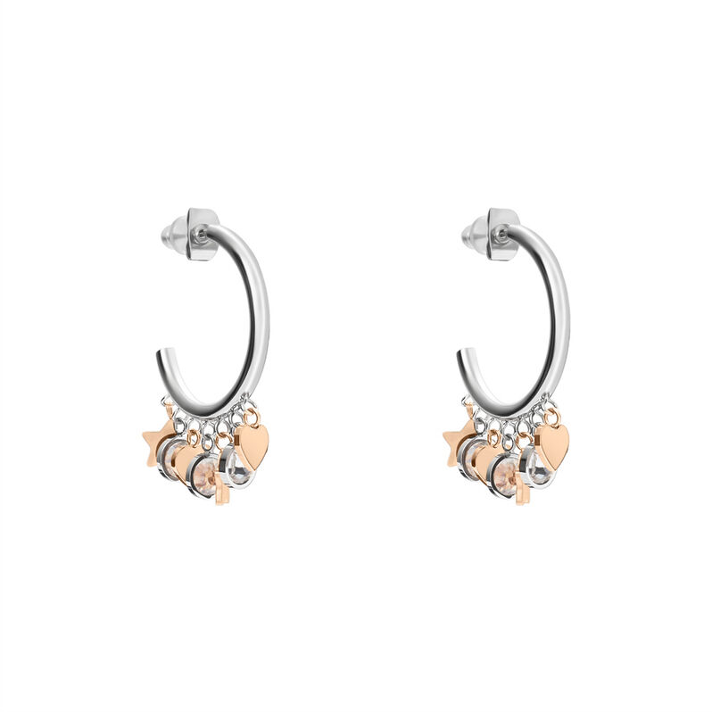 Orecchini A Cerchio Sunrise Acciaio Bicolore Bianco / Rosa Cristallo - Spannringe Damen | OROVIVO