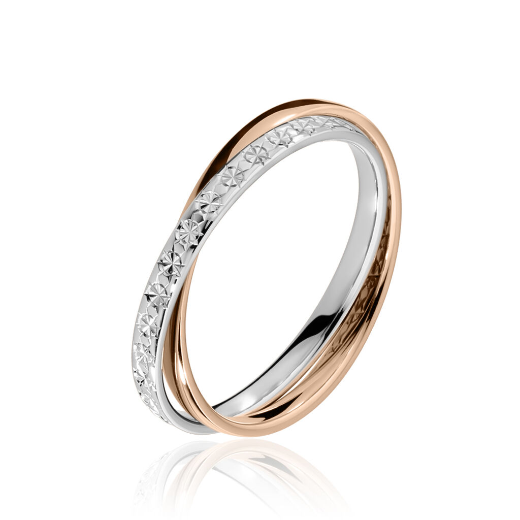 Alliance Double Anneaux Ruban Plat Or Bicolore - Spannringe Damen | OROVIVO