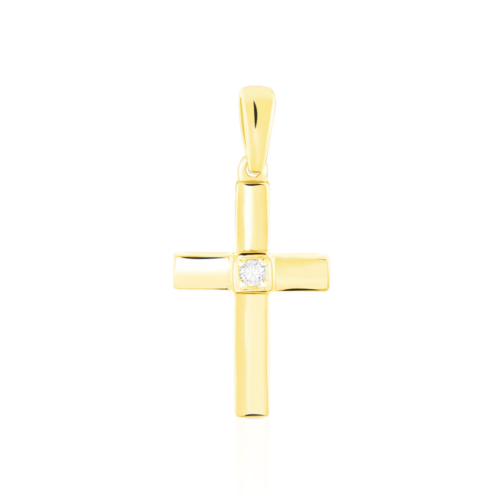 KREUZ 2 Unisex Anh&auml;nger Gold 375 (9 Karat) Diamant Wei&szlig; 0,02 ct Religi&ouml;ses Kreuz