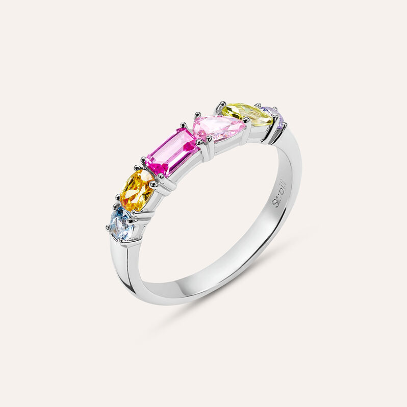 Anello Solitario Silver Rainbow Argento Rodiato Cubic Zirconia - Spannringe Damen | OROVIVO