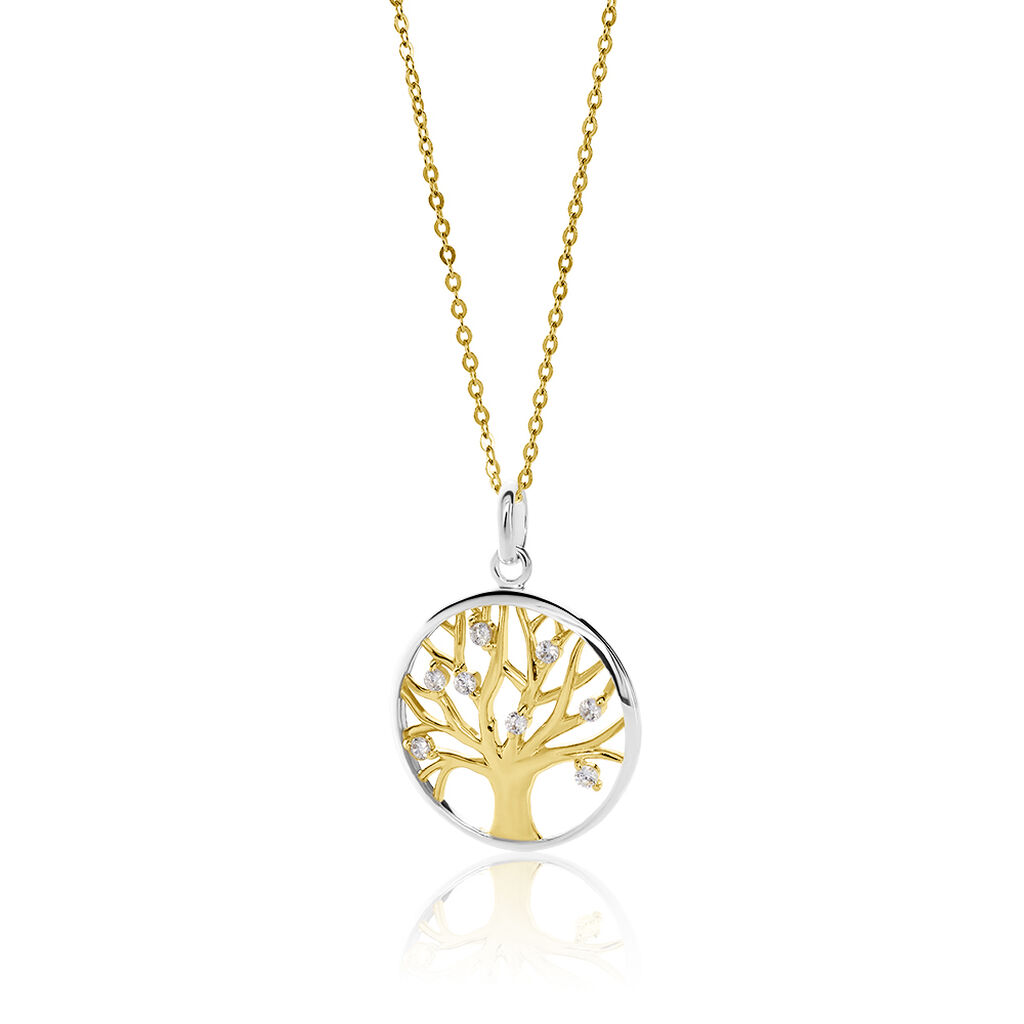 AUGUSTA Damen Anh&auml;nger Silber Bicolor Gold/Silber 925 Zirkonia Wei&szlig; Lebensbaum