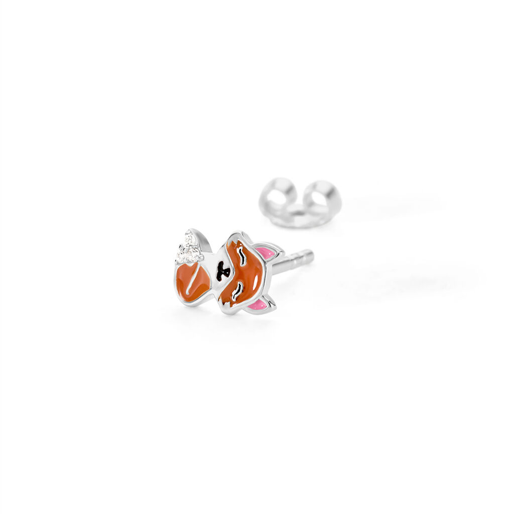 FOXY Kinder Ohrstecker Silber 925 Zirkonia Wei&szlig; Fuchs