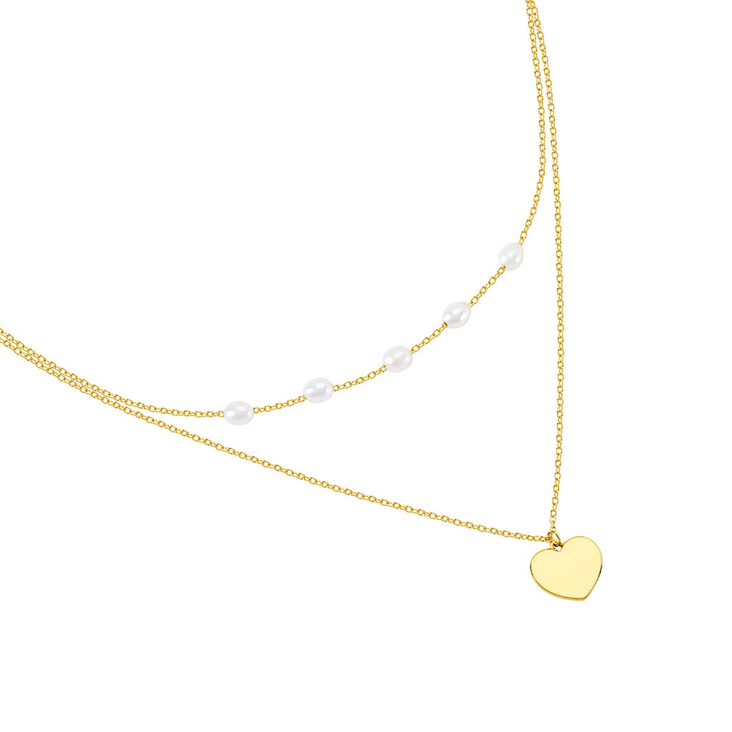 Love Damen Collier Silber vergoldet 925 Zuchtperle Wei&szlig; 3,75 ct Herz B 1,2 mm