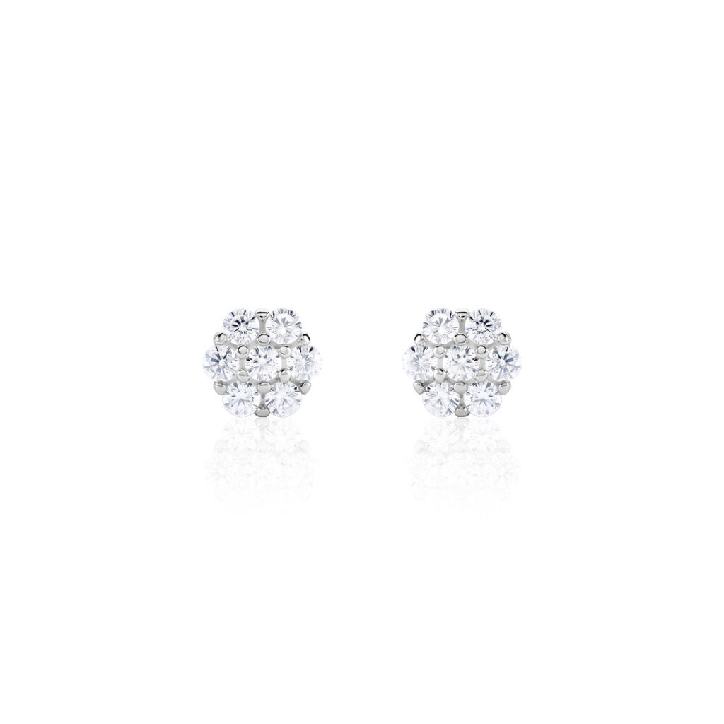 JAMILA Damen Ohrstecker Silber 925 Zirkonia Wei&szlig; Blume