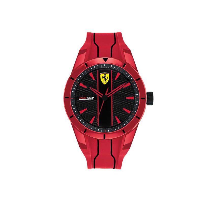 RedRev - Orologio da polso solo tempo con cassa in resina e cinturino in silicone rosso con dettagli neri - Spannringe Herren | OROVIVO