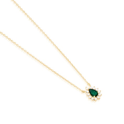 GENEVIEVE Damen Collier Vergoldet Zirkonia Grün Tropfen - Halsketten Damen | OROVIVO