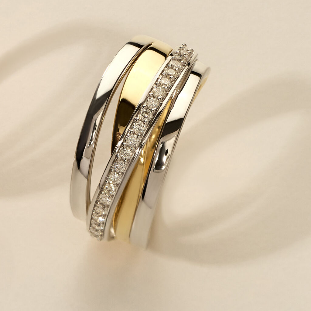 FORCA Damen Ring Gold Bicolor 750 (18 Karat) Diamant Wei&szlig; 0,21 ct