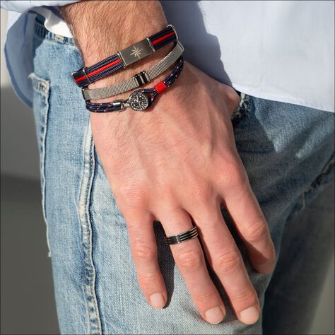 Herrenarmband Textil Leder Edelstahl Kompass - Armbänder Herren | OROVIVO