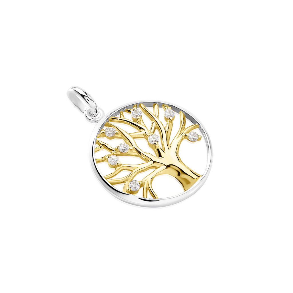 AUGUSTA Damen Anh&auml;nger Silber Bicolor Gold/Silber 925 Zirkonia Wei&szlig; Lebensbaum