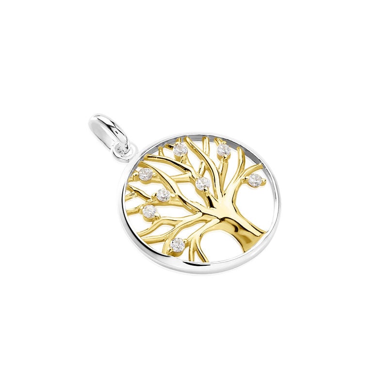 AUGUSTA Damen Anh&auml;nger Silber Bicolor Gold/Silber 925 Zirkonia Wei&szlig; Lebensbaum - Schmuckanh&auml;nger Damen | OROVIVO