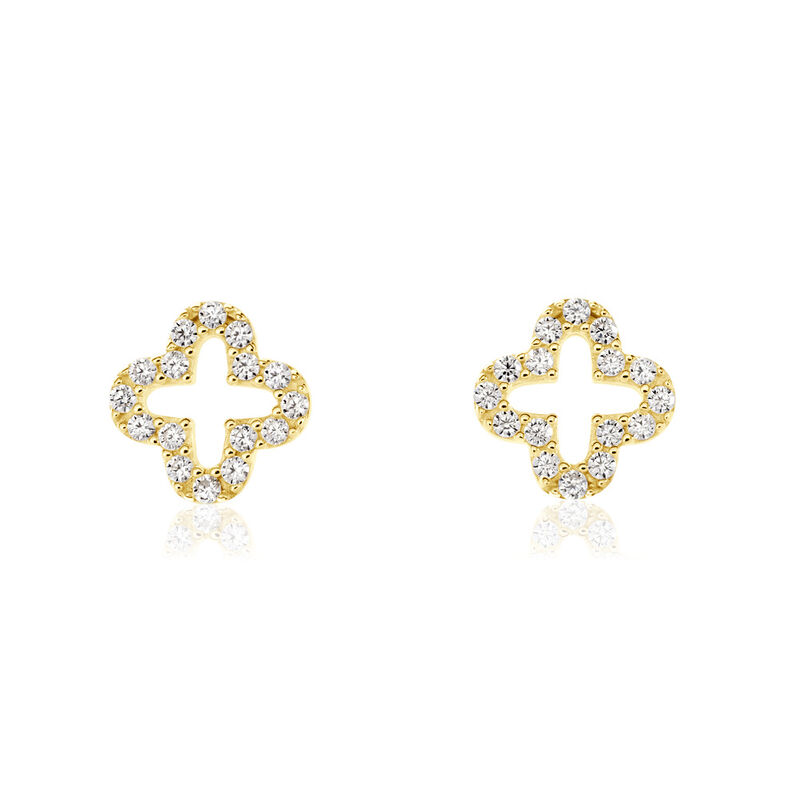 Swisscross Damen Ohrstecker Gold 375 (9 Karat) Zirkonia Wei&szlig; Blume - Ohrstecker Damen | OROVIVO