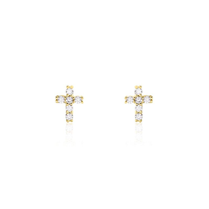 Boucles D'oreilles Puces Luna 33 Or Jaune Oxyde De Zirconium - Spannringe Damen | OROVIVO
