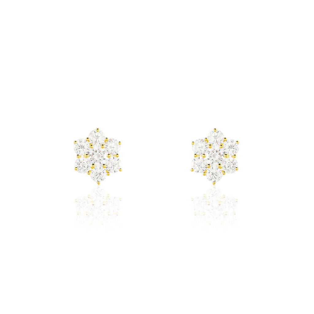 Damen Ohrstecker Gold 375 (9 Karat) Zirkonia Weiß 3,61 ct Blume, Ohrstecker mit Stein