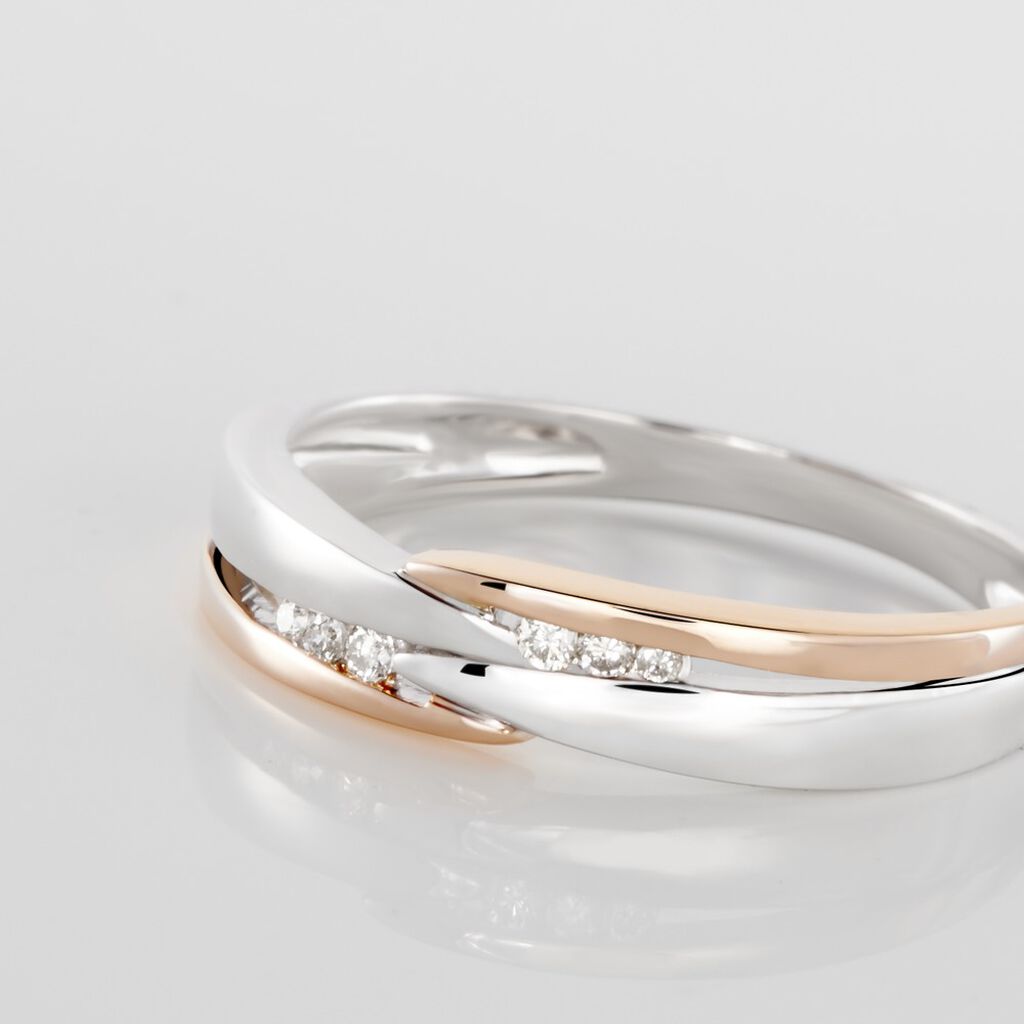 SACA Damen Ring Gold Bicolor Silber/Ros&eacute;gold 375 (9 Karat) Diamant Wei&szlig; 0,42 ct B 22 mm