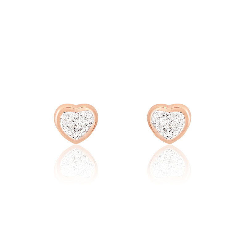 Boucles D'oreilles Puces Daria Cœur 0 Or Rose Strass - Spannringe Damen | OROVIVO