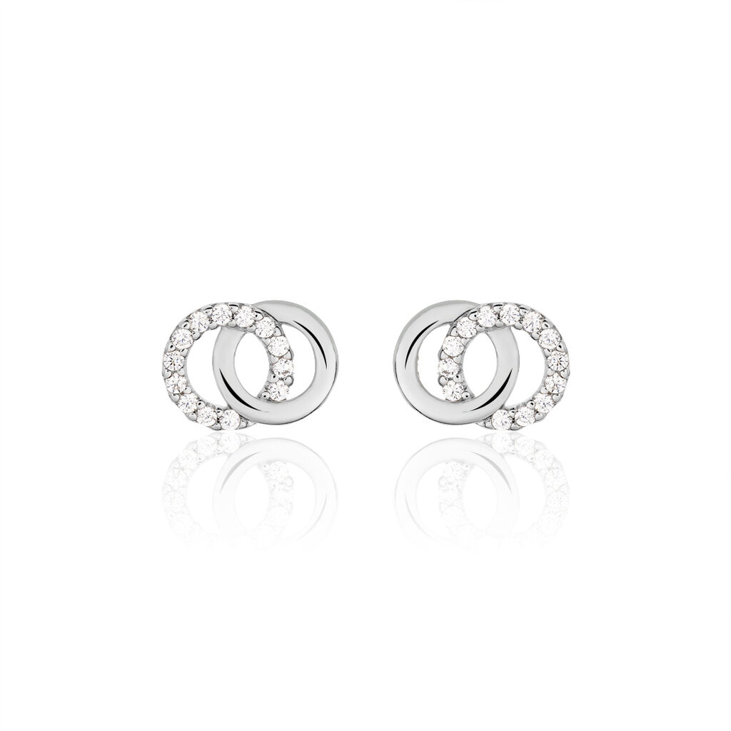 Damen Ohrstecker Silber 925 Zirkonia Wei&szlig; Doppelkreis
