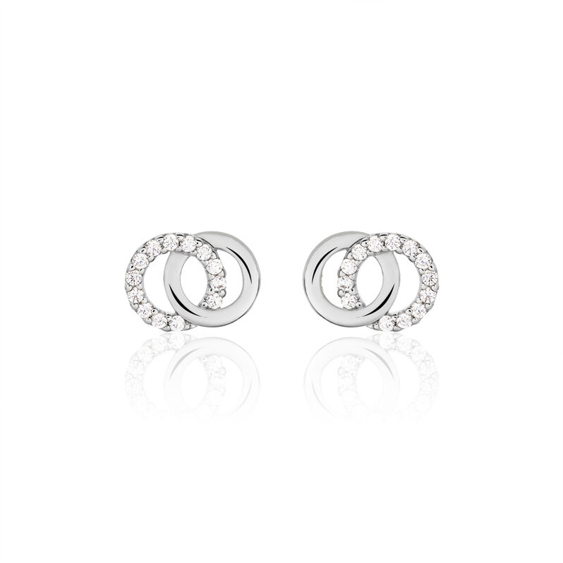 Damen Ohrstecker Silber 925 Zirkonia Wei&szlig; Doppelkreis - Ohrstecker Damen | OROVIVO