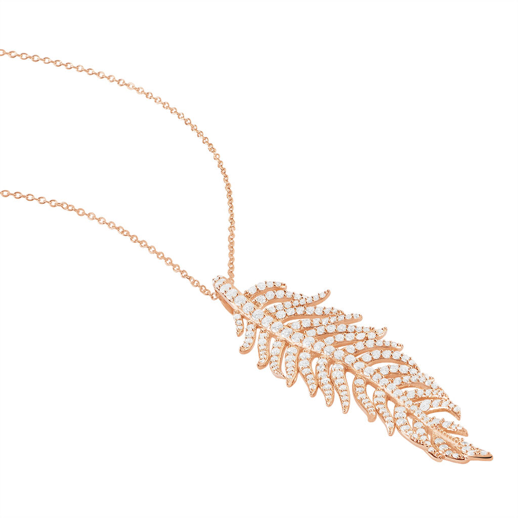 Damen Collier Silber rosevergoldet 925 Zirkonia Blatt Love Natural - Halsketten Damen | OROVIVO