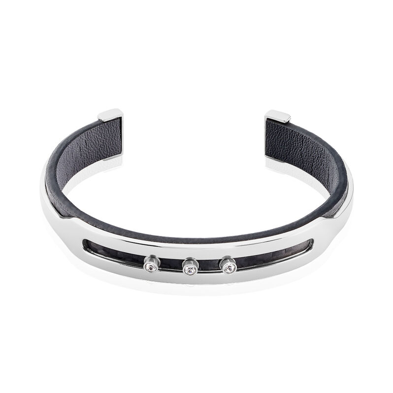 Jonc Acier Zeto Barrette Strass Cuir - Spannringe Herren | OROVIVO