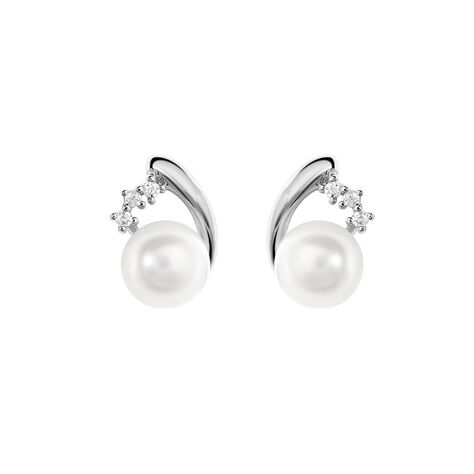 Damen Ohrstecker Silber 925 Zuchtperle Weiß Amy 4  - Ohrstecker  | OROVIVO