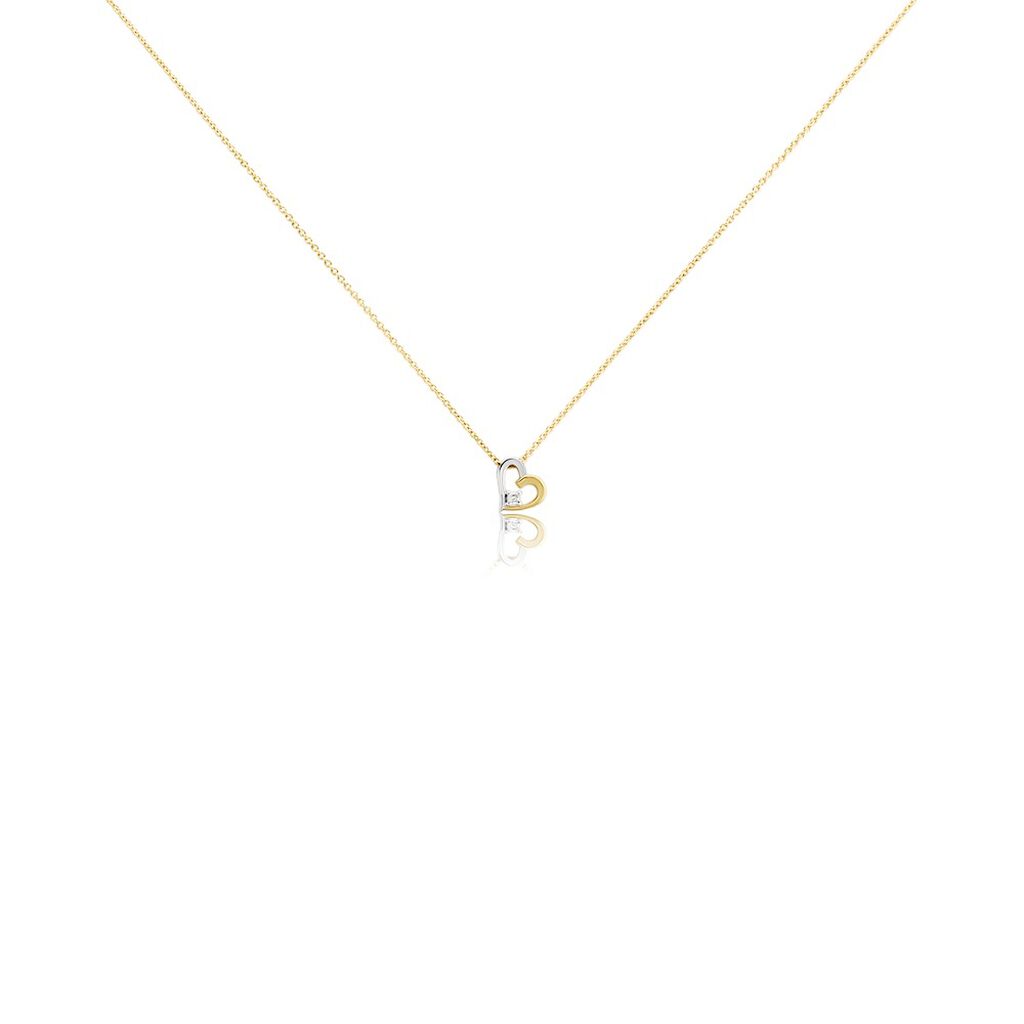 Damen Collier Gold Bicolor Gold/Silber 375 Diamant 0,03ct Herz Agnese, Collier mit Stein