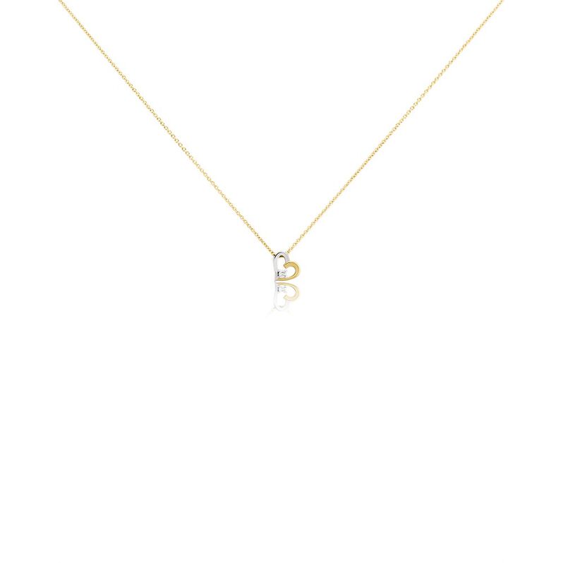 Damen Collier Gold Bicolor Gold/Silber 375 Diamant 0,03ct Herz Agnese - Halsketten Damen | OROVIVO