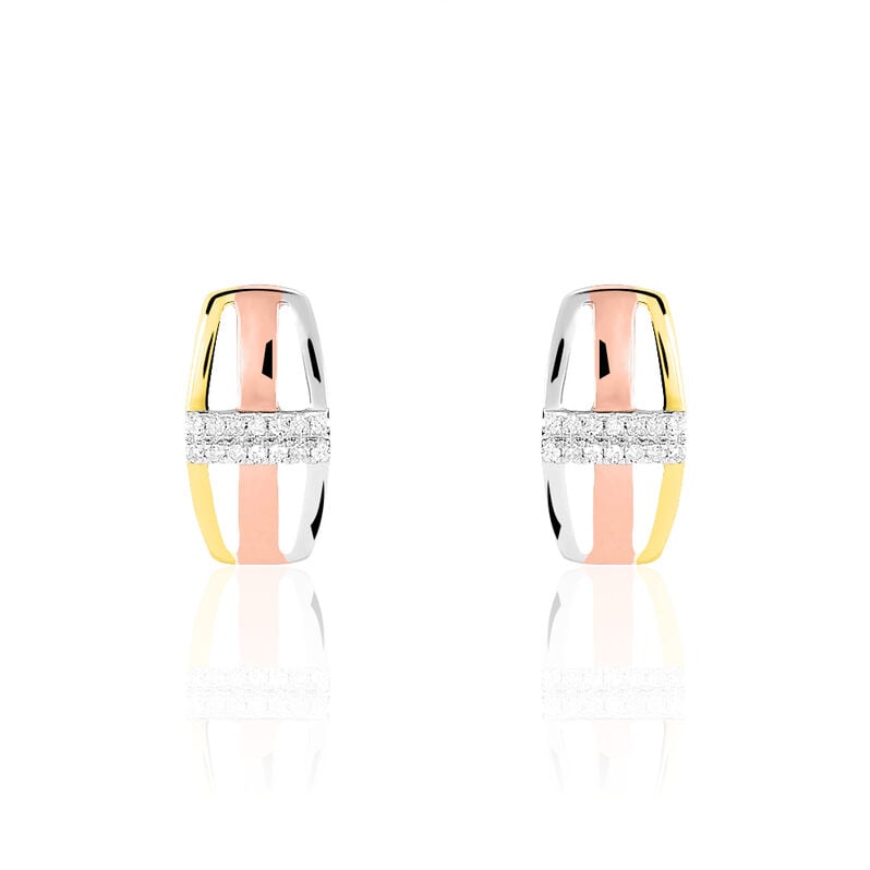 Boucles D'oreilles Puces Rainbow Or Tricolore Diamant - Spannringe Damen | OROVIVO
