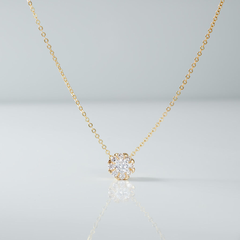 TIRA Damen Collier Gold 375 (9 Karat) Zirkonia Wei&szlig; 0,08 ct