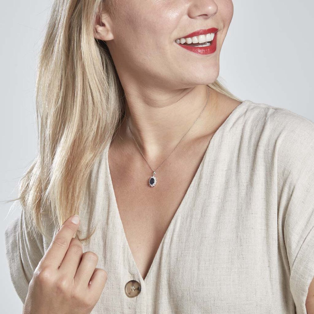 Pendentif Or Blanc Saphir Diamants - Spannringe Damen | OROVIVO