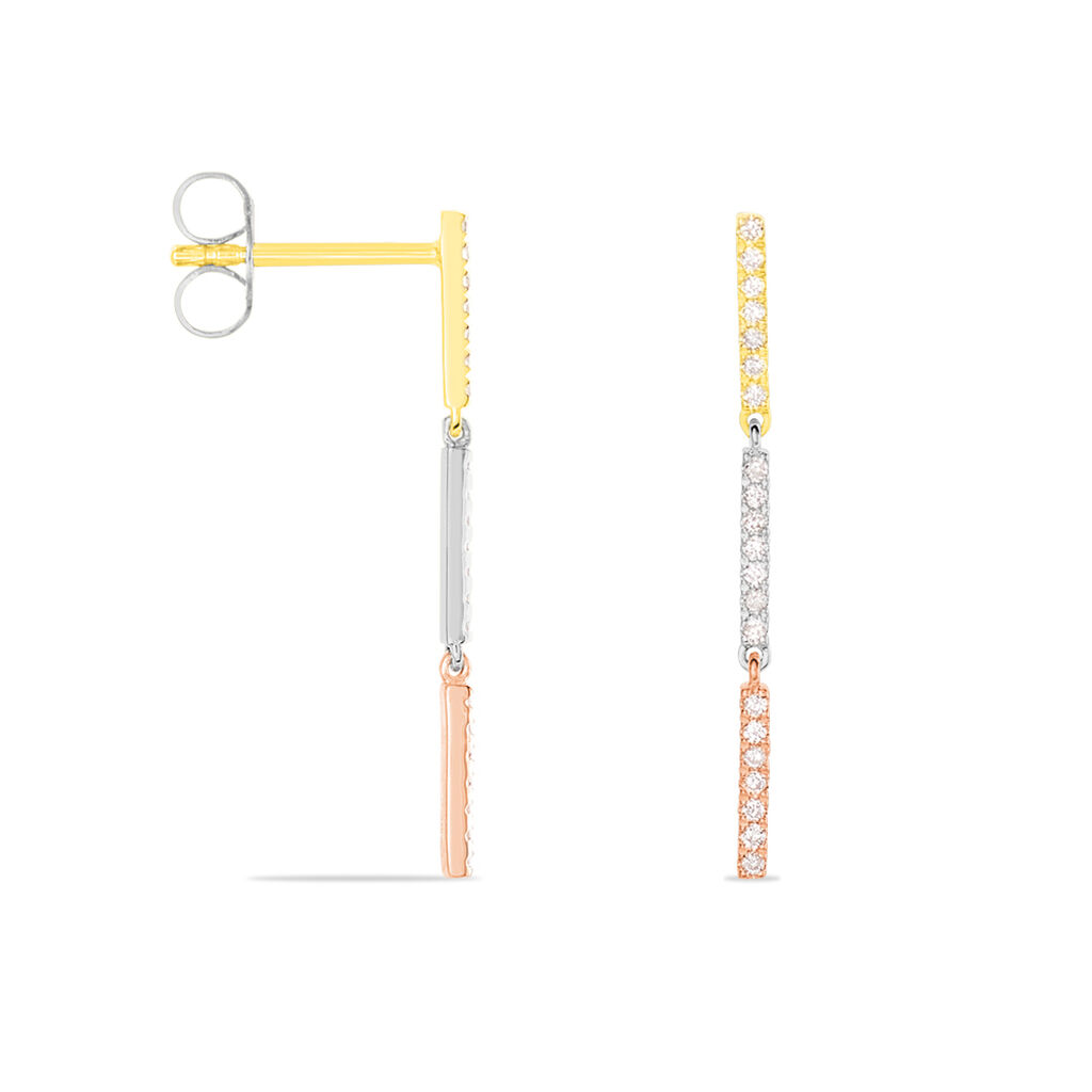 Damen Ohrringe Lang Gold Tricolor 375 Diamant 0,17ct Barren Line 2  - Ohrringe mit Stein Damen | OROVIVO