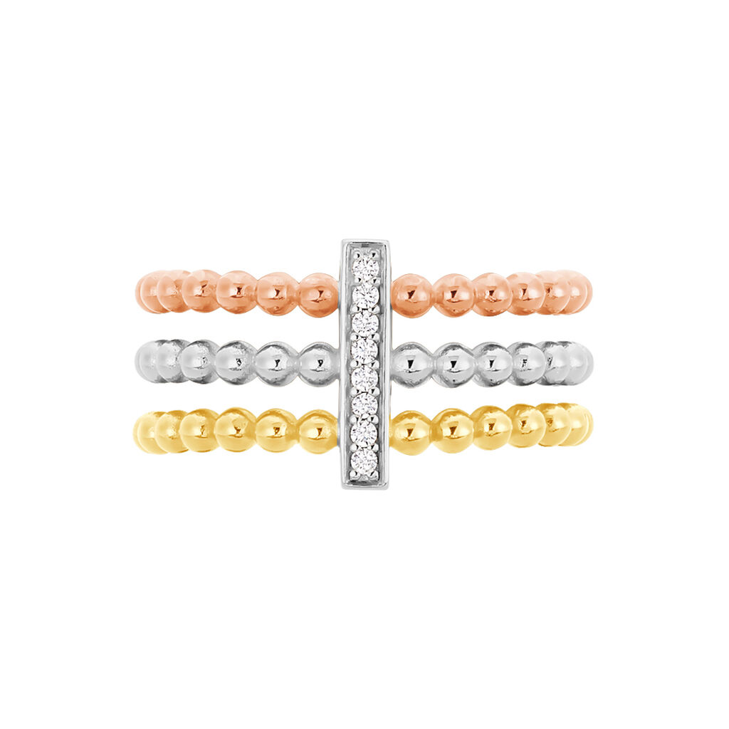 SUMALLA Damen Ring Vergoldet Tricolor Zirkonia Wei&szlig;