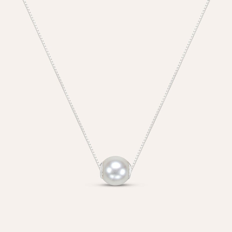Collana Gabrielle Oro Bianco Perla D'Acqua Dolce - Spannringe Damen | OROVIVO