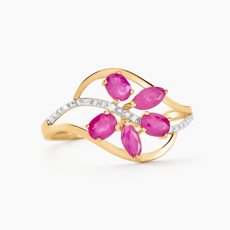 Bague Orchidee Or Bicolore Rubis Diamant - Spannringe Damen | OROVIVO
