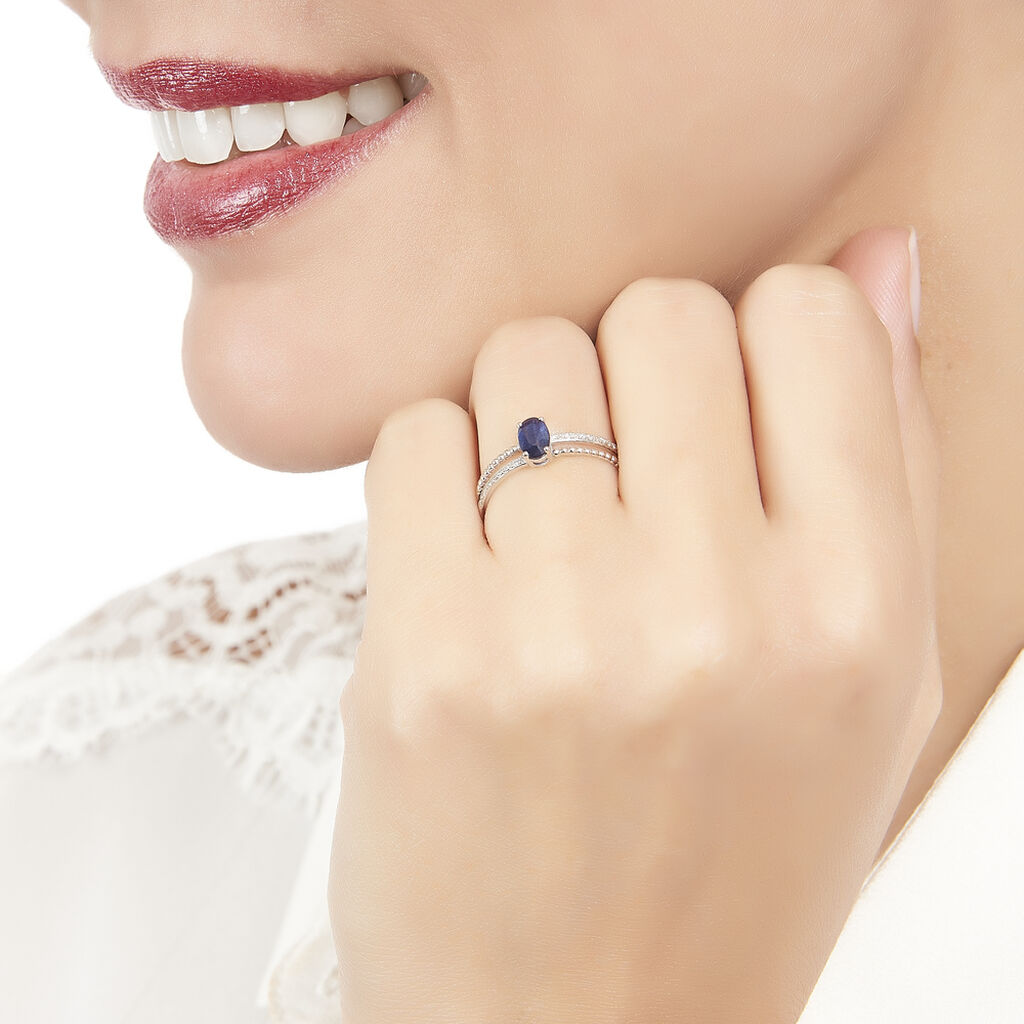 Bague Andrea Or Blanc Saphir Et Diamant - Spannringe Damen | OROVIVO