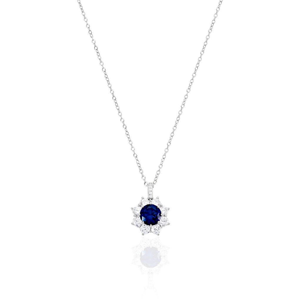 ELOISE Damen Collier Silber 925 Synthetischer Stein Blau 1,46 ct Blume B 1,2 mm