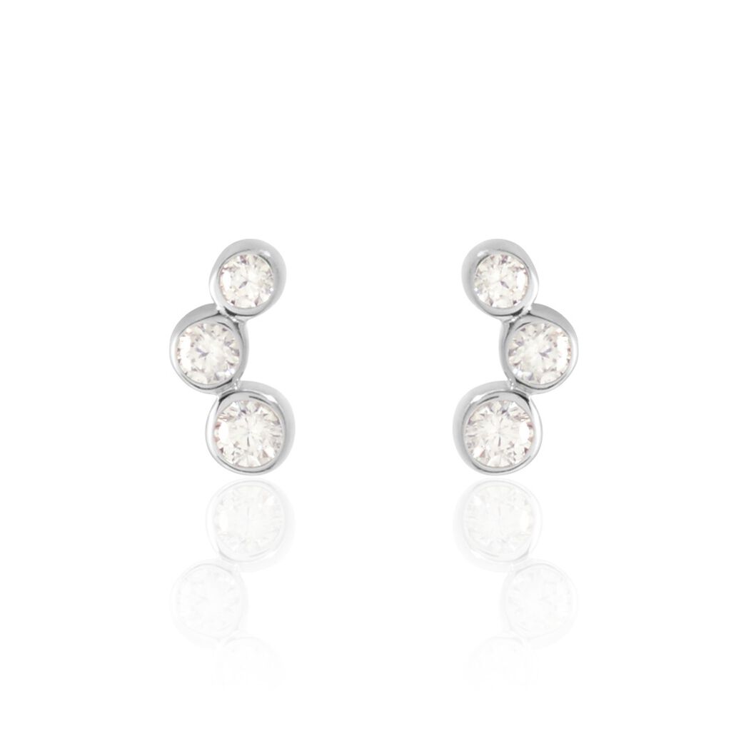 Damen Ohrstecker Silber 925 Zirkonia Wei&szlig; Kreis