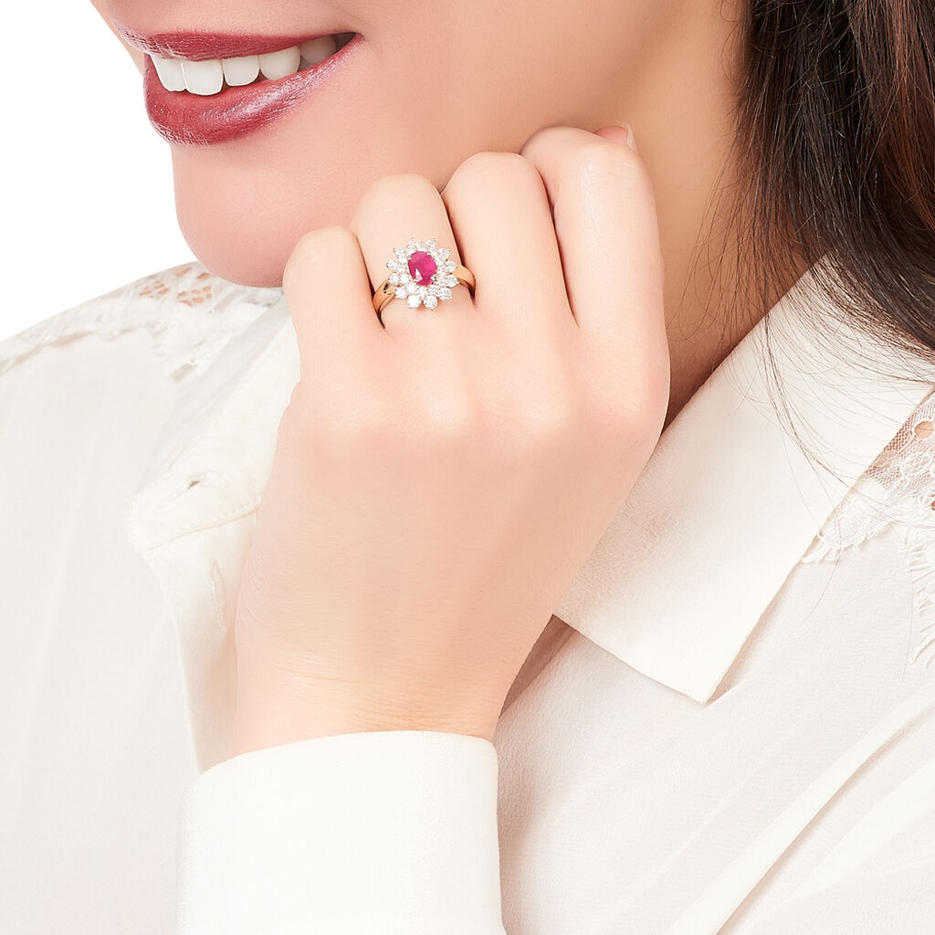 Bague Ivan Or Jaune Rubis Et Diamant - Spannringe Damen | OROVIVO