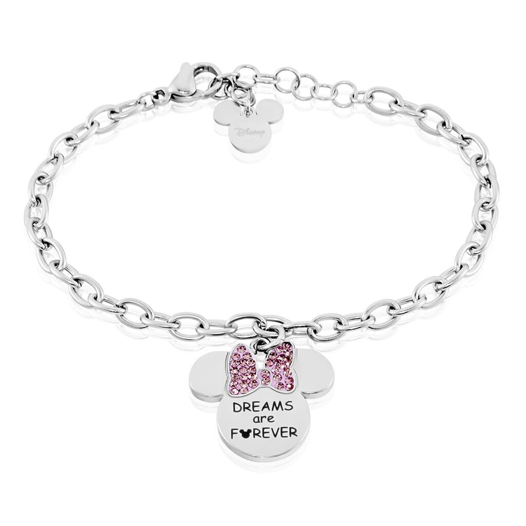 🦚 DISNEY Armband Edelstahl Silber Rosa Kristiall Steine Minnie Maus DREAM, Armband mit Stein