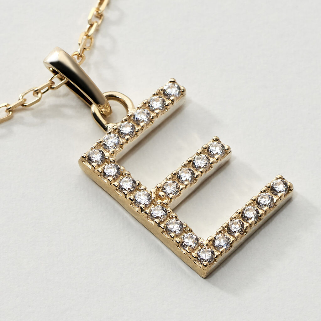 Anhänger Gold 375 Zirkonia Buchstabe E - Schmuckanhänger Familie | OROVIVO