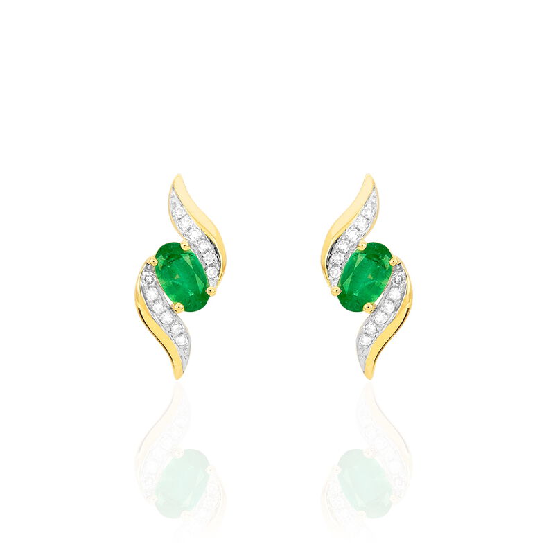 Boucles D'oreilles Puces Brittanica Or Jaune Emeraude Et Diamant - Spannringe Damen | OROVIVO