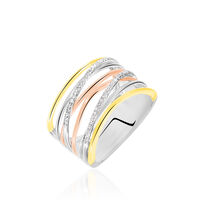 Damen Ring Gold Tricolor 585 Rund Weiß Forca