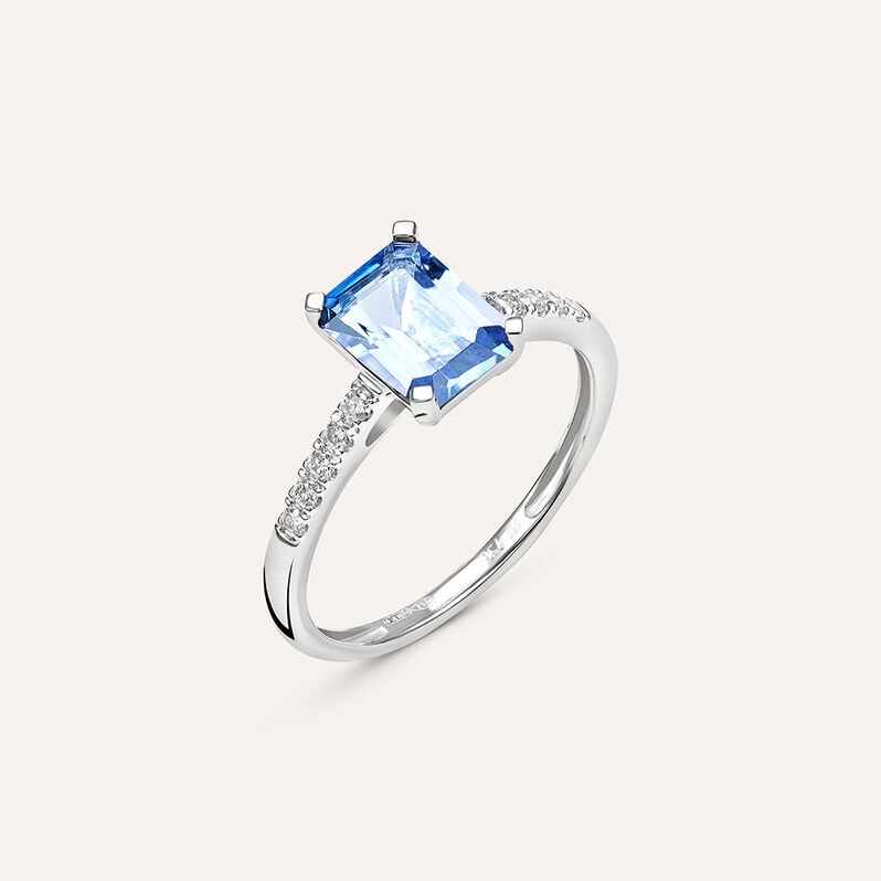 Anello Solitario Jasmine Oro Bianco Tanzanite Diamante - Spannringe Damen | OROVIVO