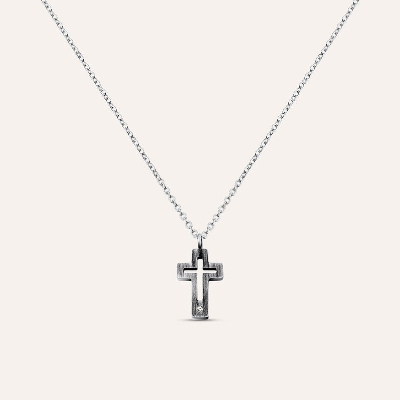 Collana Man Code Acciaio Bicolore Bianco / Nero Cristallo - Spannringe Herren | OROVIVO
