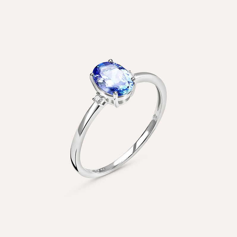 Anello Solitario Jasmine Oro Bianco Tanzanite Diamante - Spannringe Damen | OROVIVO