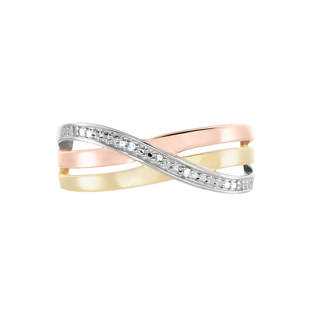 CROISEE 5 Damen Ring Gold Tricolor Gold / Wei&szlig; / Ros&eacute; 375 (9 Karat) Diamant Wei&szlig; 0,020 ct Welle