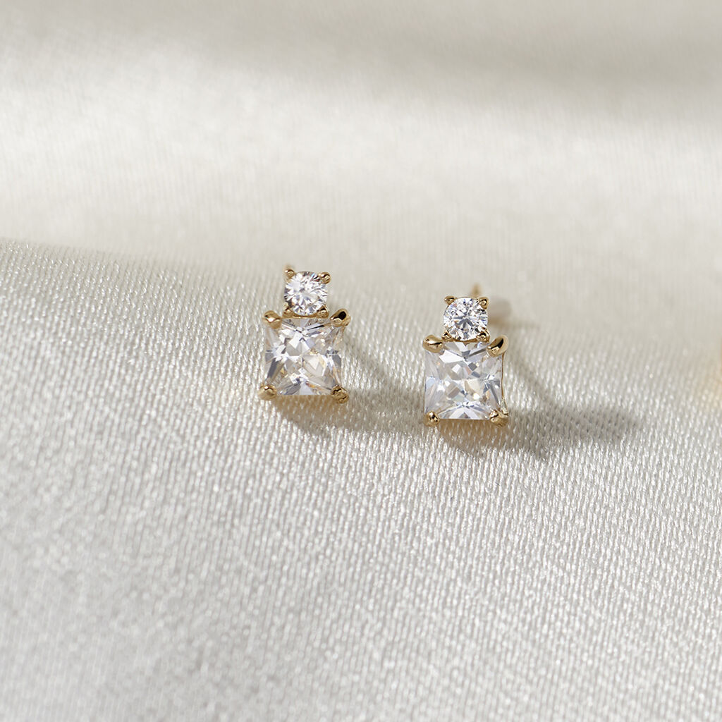 ZRIKONIA OV Damen Ohrstecker Gold 375 (9 Karat) Zirkonia Wei&szlig; Viereck