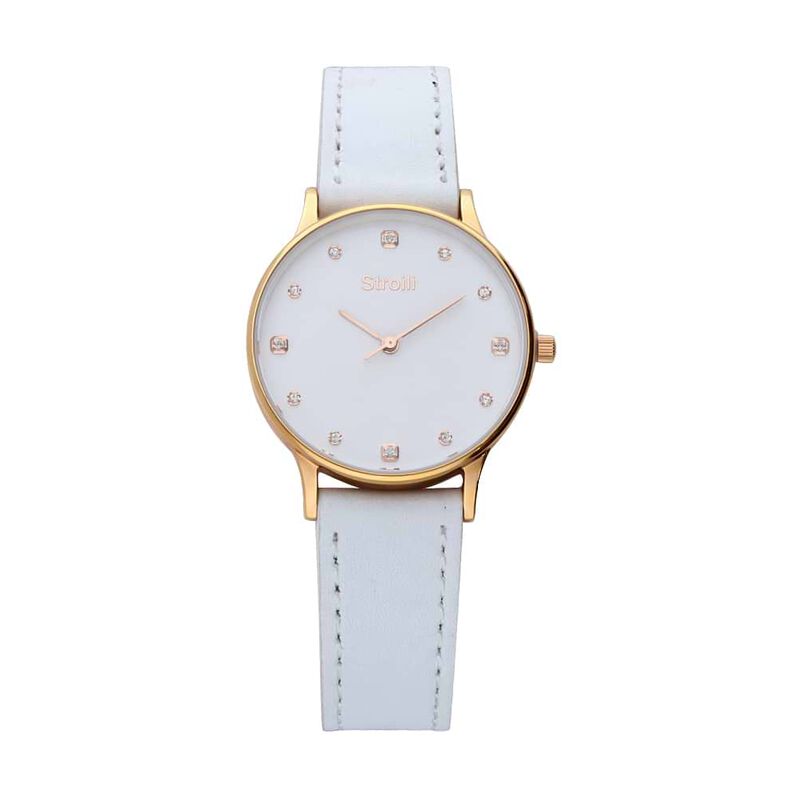 Solo tempo cassa e bracciale in pelle e acciaio quadrante bianco - Spannringe Damen | OROVIVO